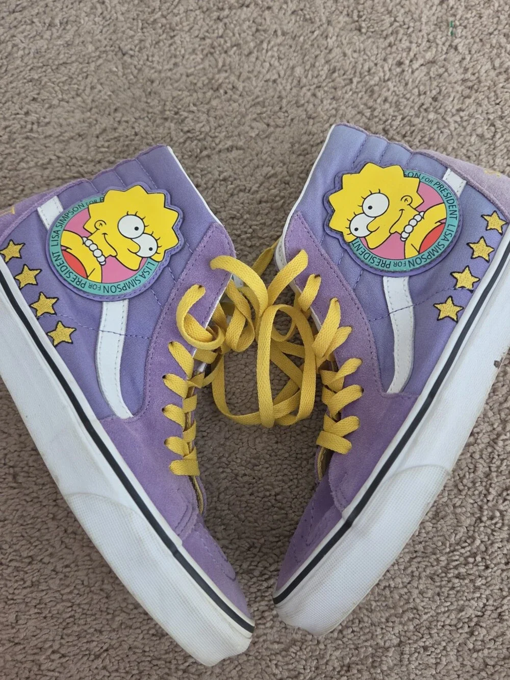 Vans X Lisa Simpson Purple High-Top Sneakers with Yellow Laces